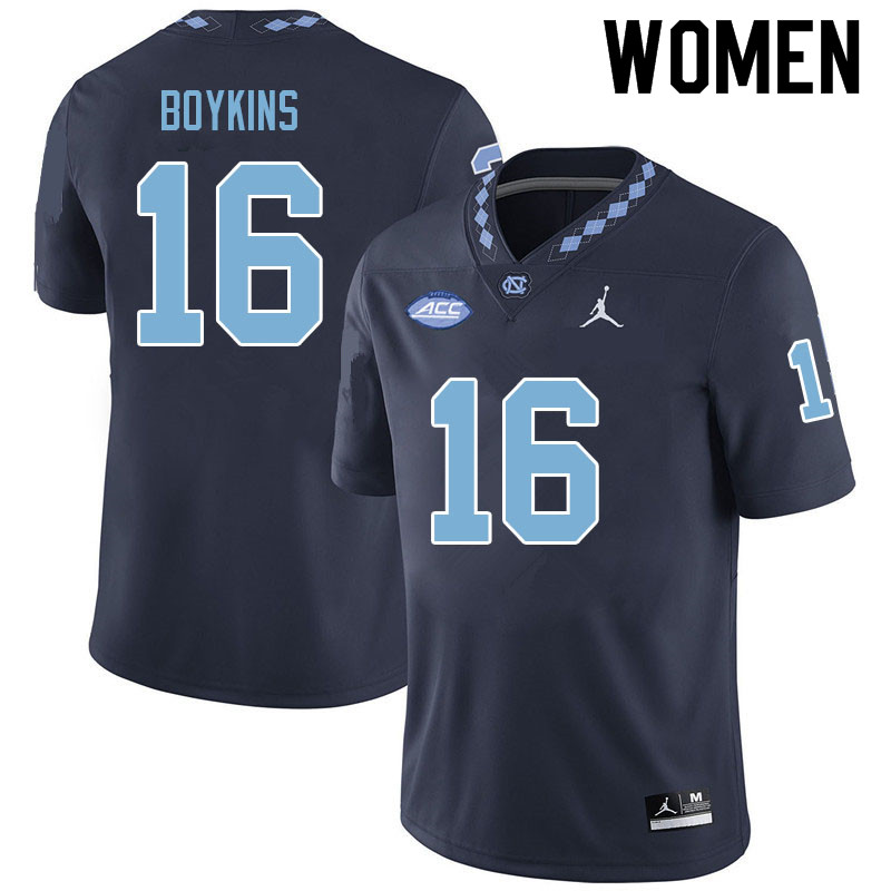 Women #16 DeAndre Boykins North Carolina Tar Heels College Football Jerseys Sale-Navy
